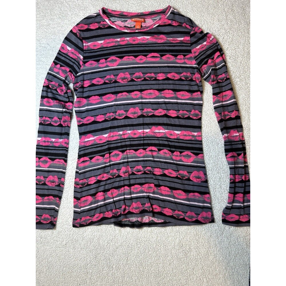Kirna Zabete for Target Hot Pink Lip Print Black Gray T Shirt Womens Size S Lips
